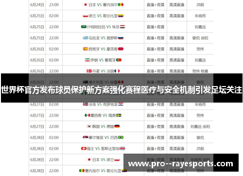 世界杯官方发布球员保护新方案强化赛程医疗与安全机制引发足坛关注 世界杯官方发布球员保护新方案强化赛程医疗与安全机制引发足坛关注